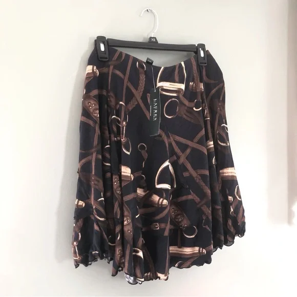 SOLD NWT - Ralph Lauren Brown and Black Pleated Sophisticated Skirt - Medium - Picture 1 of 8